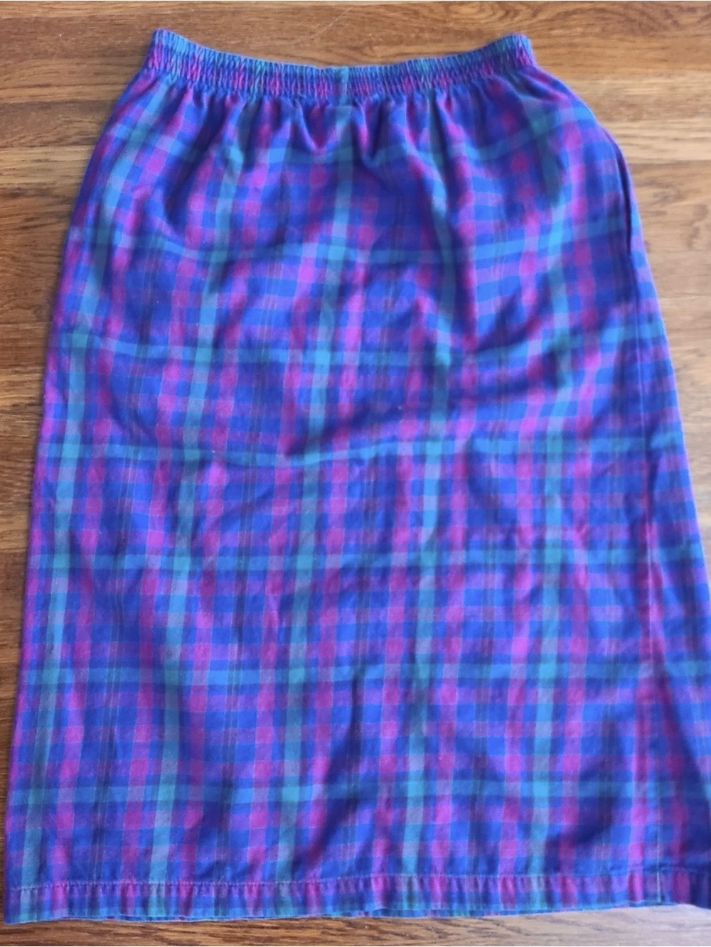 Vtg LL Bean cotton midi skirt plaid modest cabin 90s country purple S P